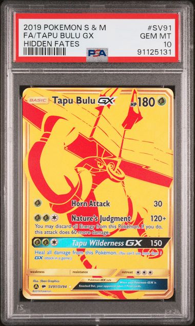 2019 POKEMON SUN & MOON HIDDEN FATES #SV91 FA/TAPU BULU GX HIDDEN FATES PSA10