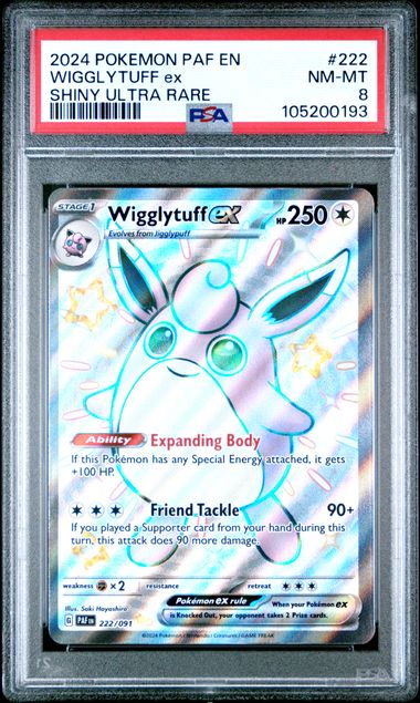 2024 POKEMON PAF EN-PALDEAN FATES #222 WIGGLYTUFF ex SHINY ULTRA RARE PSA8