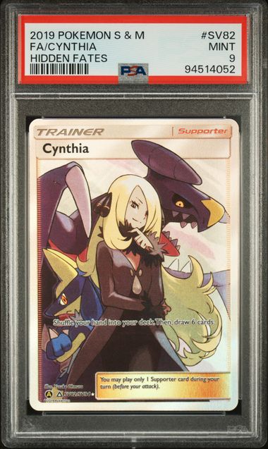 2019 POKEMON SUN & MOON HIDDEN FATES #SV82 FA/CYNTHIA HIDDEN FATES PSA9