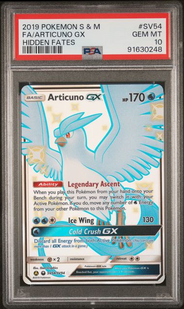 2019 POKEMON SUN & MOON HIDDEN FATES #SV54 FA/ARTICUNO GX HIDDEN FATES PSA10