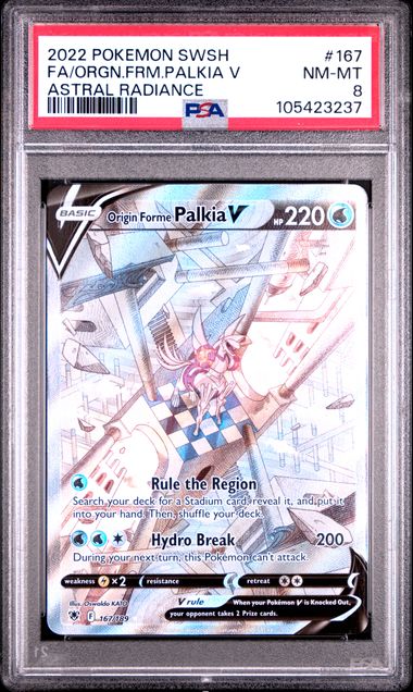 2022 POKEMON SWORD & SHIELD ASTRAL RADIANCE #167 FA/ORGN.FRM.PALKIA V ASTRAL RADIANCE PSA8