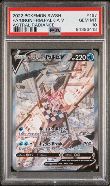 2022 POKEMON SWORD & SHIELD ASTRAL RADIANCE #167 FA/ORGN.FRM.PALKIA V ASTRAL RADIANCE PSA10
