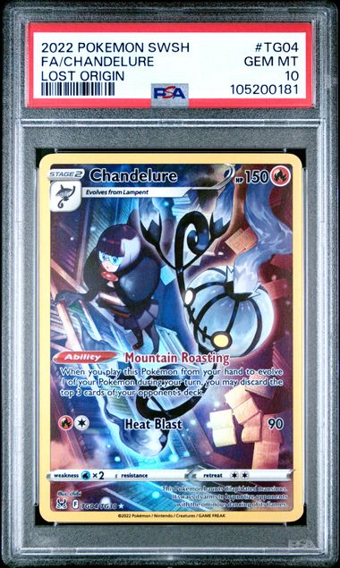 2022 POKEMON SWORD & SHIELD LOST ORIGIN #TG04 FA/CHANDELURE LOST ORIGIN PSA10
